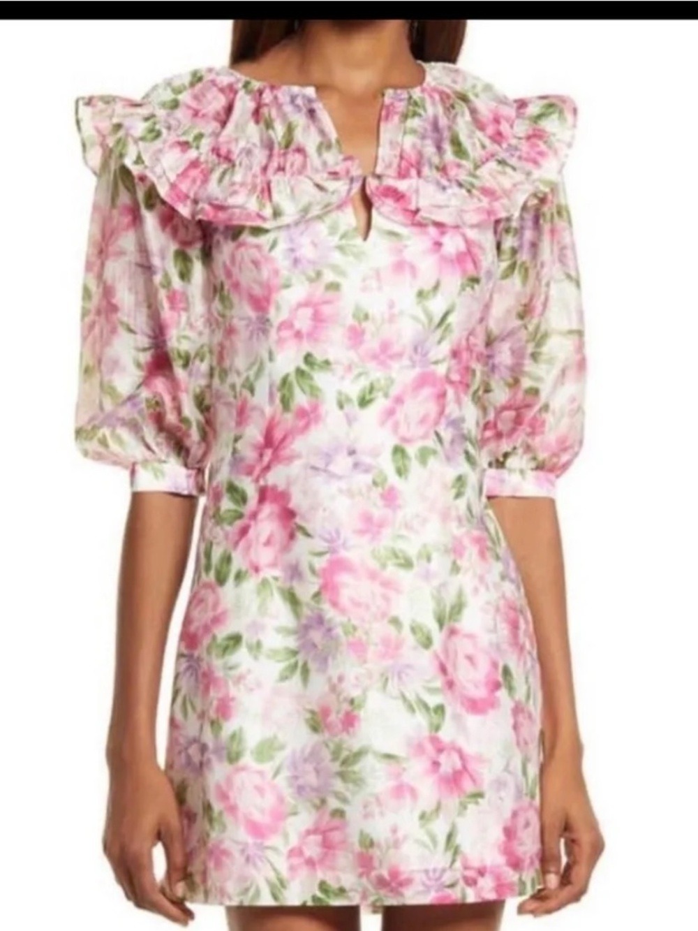 Ever New Pink & Green Floral Ruffle Collar Mini Dress size 0